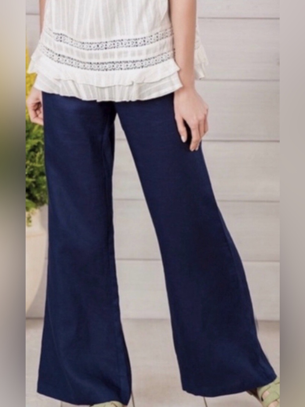 Matilda Jane Great Beyond Navy Linen Pull-On Flare Pants M